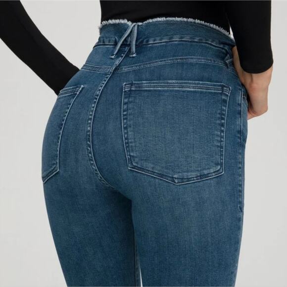 NEW Good American Good Legs Fray Waistband Dark Denim High Waisted Skinny Jean - Picture 4 of 11